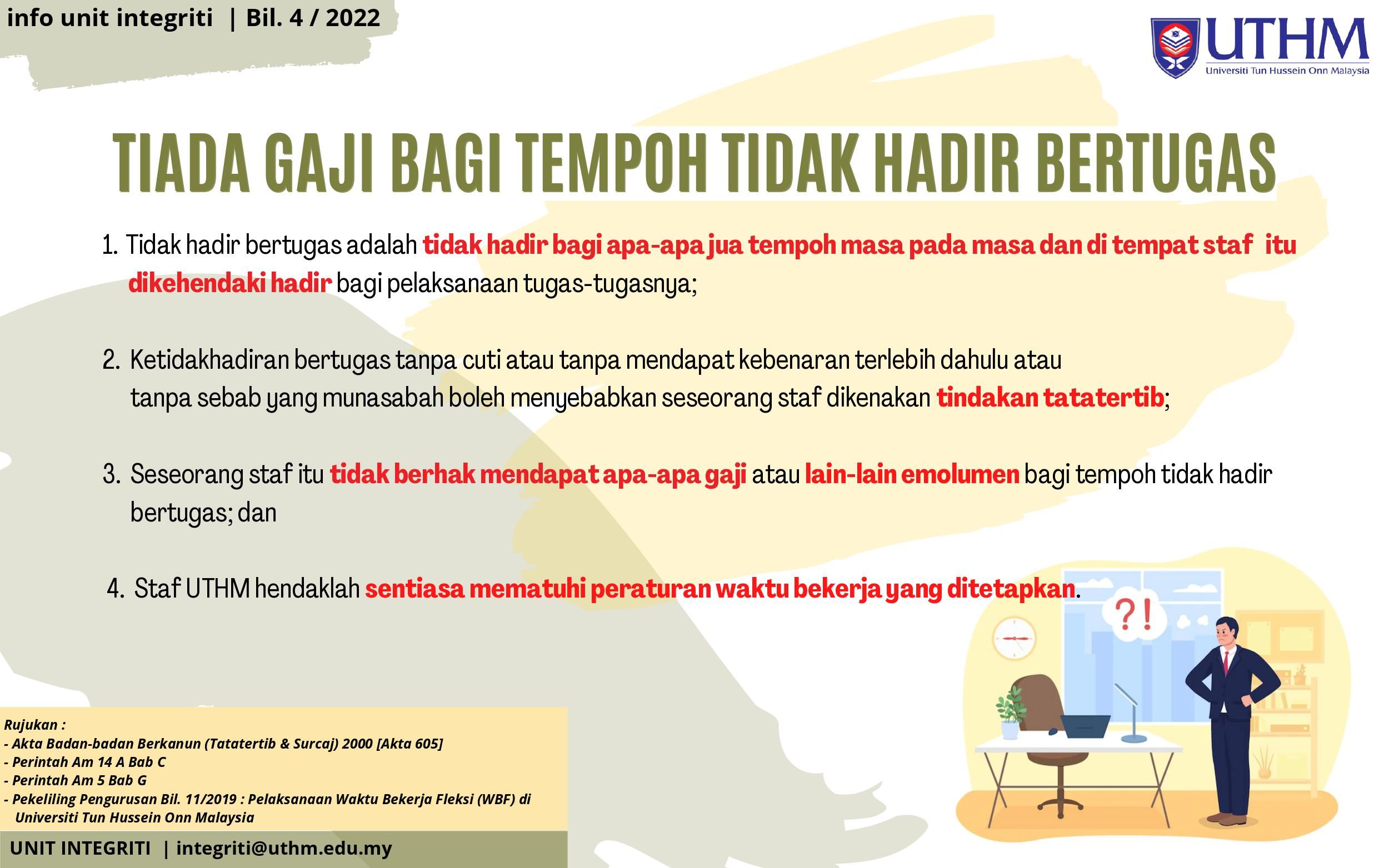 Tiada Gaji Bagi Tempoh Tidak Hadir Bertugas